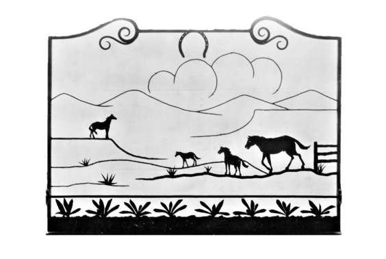 fireplace screen with horses and landscape silhouette